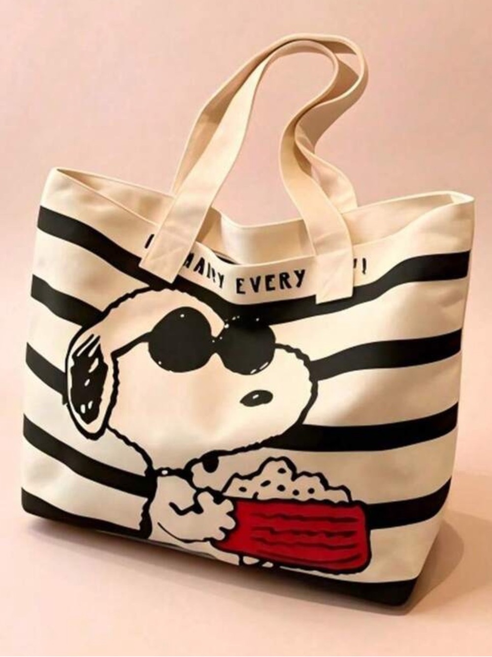 Peanuts Snoopy Black & White Stripe Canvas Tote Bag NEW 🏷️